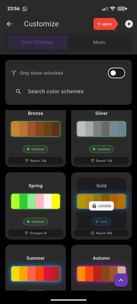 Customization screen with unlockable styles